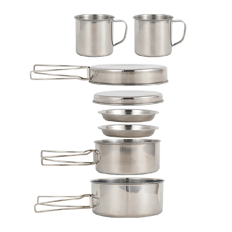 Outdoor Camping Kitchen Table - 8pcs/Set Camping Cookware Mess Kit Stainless