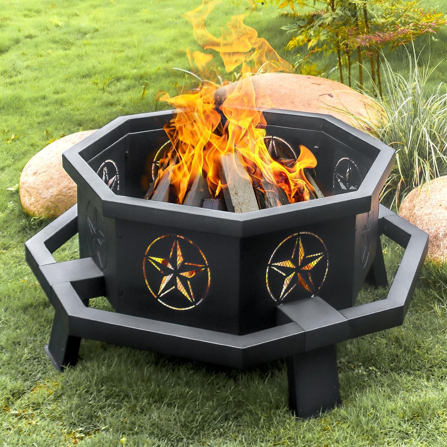 Outdoor Camping Fireplace - Outdoor Fire Pit with Fire Poker,Wood