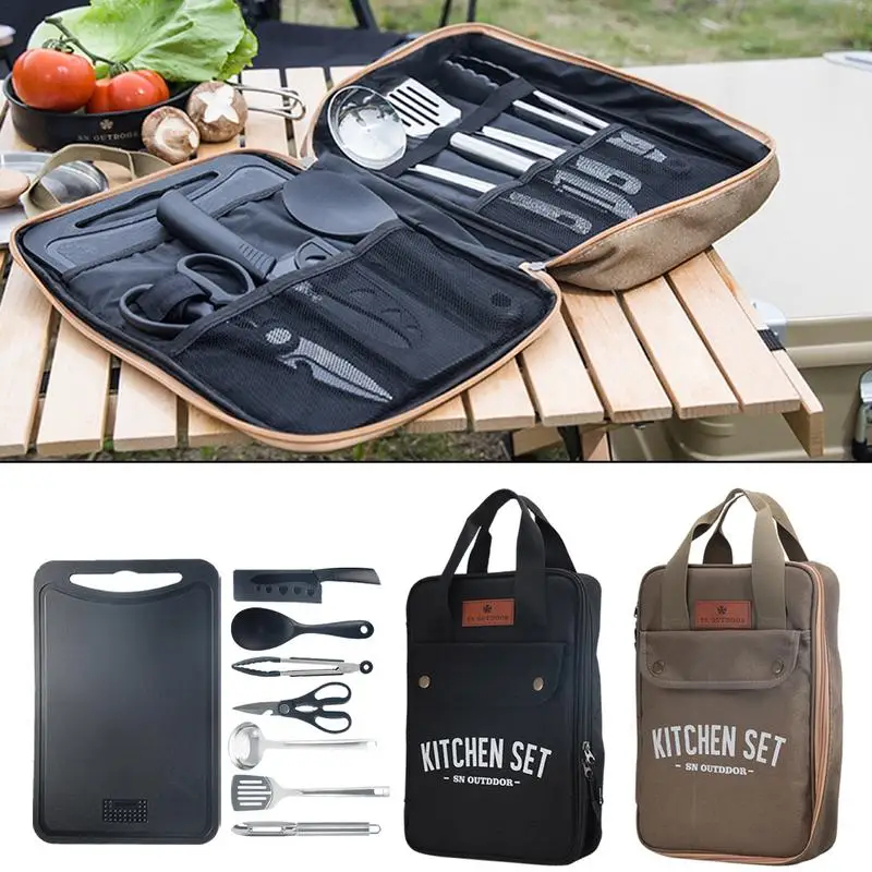 Outdoor Camping Kitchen Table - 8pcs Camping Kitchen Cookware Set Portable