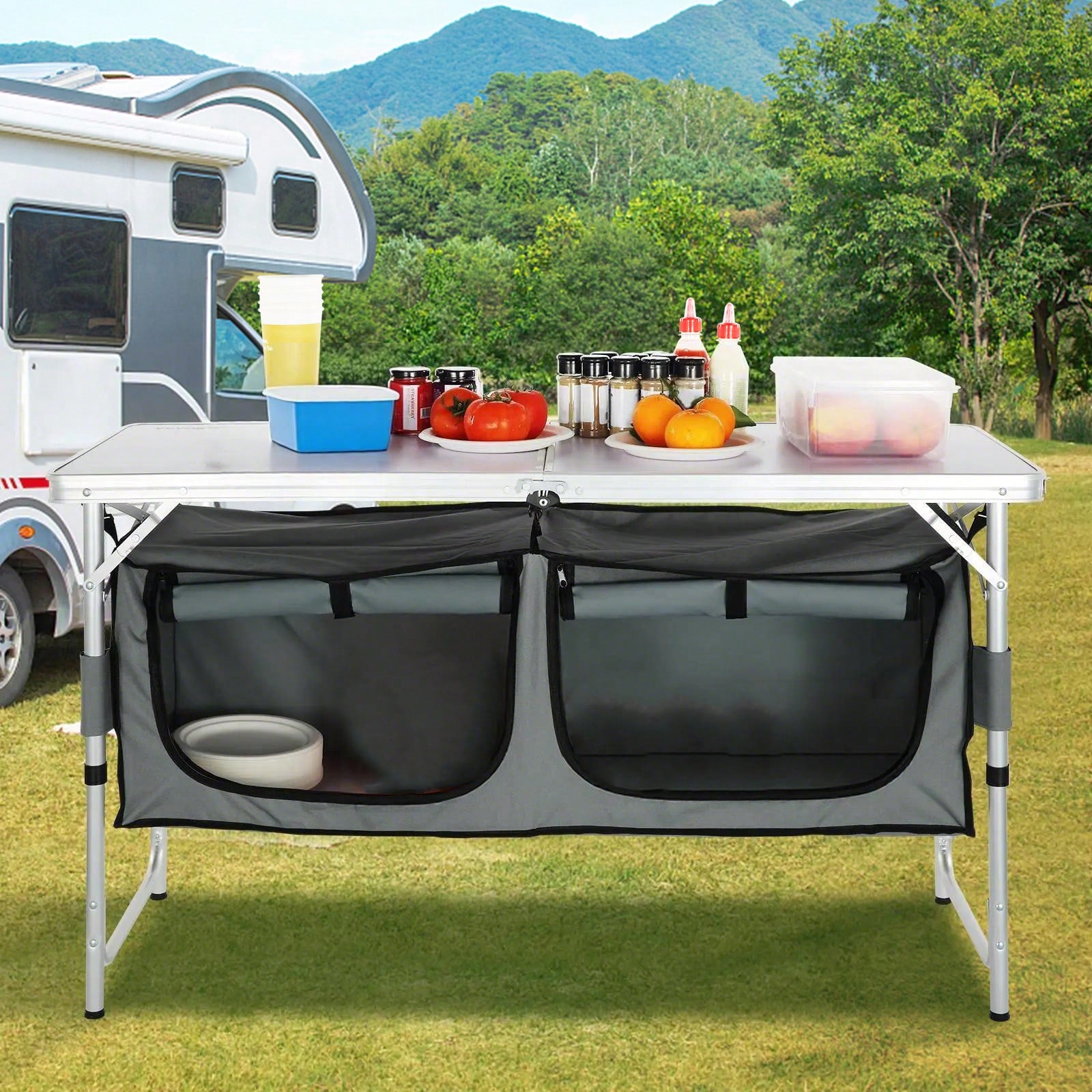 Outdoor Camping Kitchen Table - Quick‑Set‑Up Folding Camping Kitchen Table with