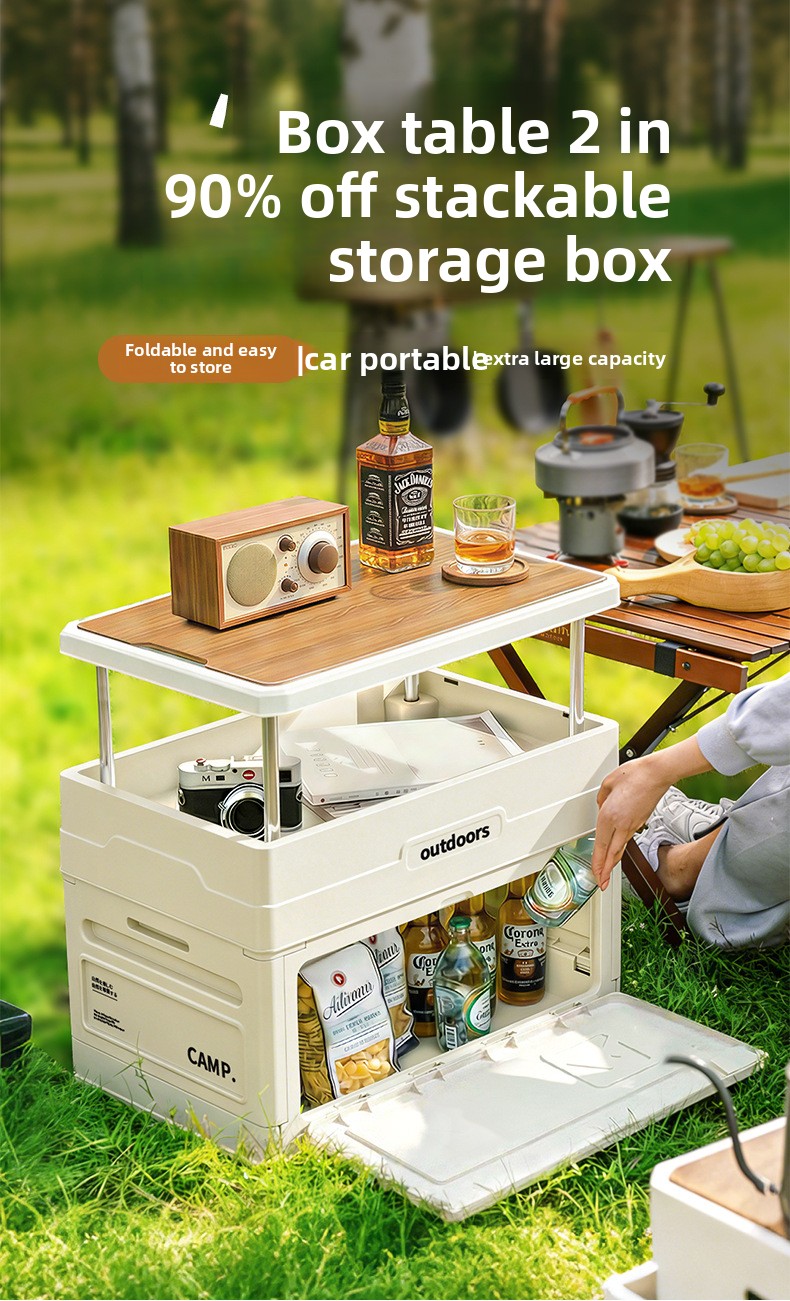 Outdoor Camping Table And Chairs - Camping Folding Storage Box Wood Lid