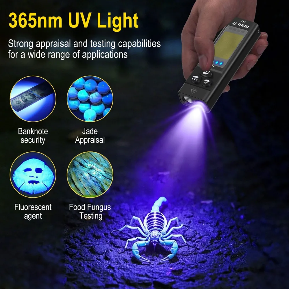 BORUiT U7 UV LED EDC Flashligh - Battery Outdoor Camping recension och pris